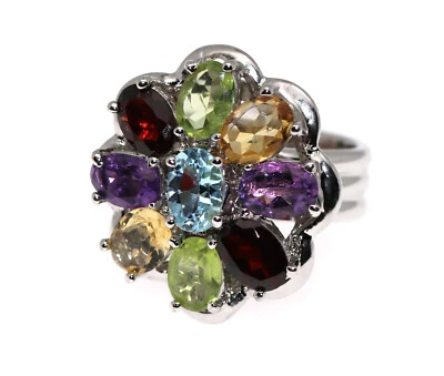 anello argento 925 granato ametista topazio citrino peridoto 14 per donna etnico - Immagine 1 di 4