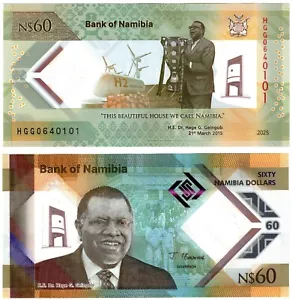 2025 Namibia Banknote 60 Dollars P19 UNC Polymer Pres Geingob w Football Cup - Picture 1 of 1