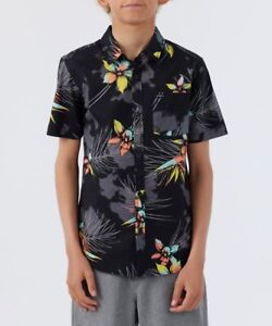 Boys O'Neill Black Floral Quiver Stretch Short-Sleeve Button-Up (XL)