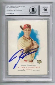 2007 Topps Allen & Ginter Josh Hamilton Beckett Authenticated Auto Grade 10 Reds - Picture 1 of 2