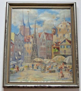 Nürnberg Schöner Brunnen geschäftiges Treiben Markplatz in den 50er Jahren - Bild 1 von 6
