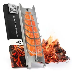 Tagliere per salmone fiammato acciaio inox 59,5 cm porta salmone fiamma braciere lavabile in lavastoviglie - Foto 1 di 12