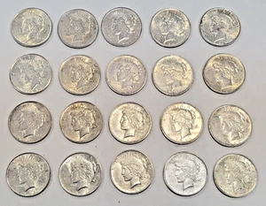 20-Coin Lot US Silver Peace Dollars Lot 20 Coins Mixed Dates 90% XF+ S107 - Picture 1 of 8