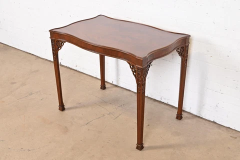 Baker Furniture Stately Homes Collection Carved Mahogany Tea Table, Refinished Cover