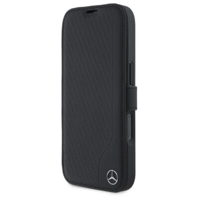 Custodia Cellulare Libreria IPHONE 16 Mercedes Vera Pelle Nero Stern Argento - Immagine 1 di 4
