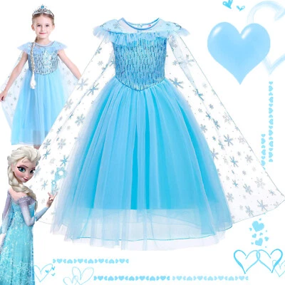 Girls Frozen Elsa Costume Princess Dress with Cape Tulle Skirt for Cosplay Party - Image 1 of 4