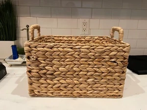 Cesta de jacinto de agua trenzada de colección asas tejidas a mano naturales mimbre rectangular 14 - Imagen 1 de 19