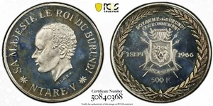 Burundi 1966 plata 500 francos coronación PCGS estado como nuevo 64 prueba como escasa - Imagen 1 de 2