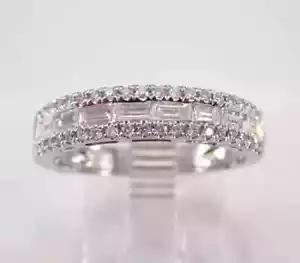 2.00Ct Round Cut Natural Moissanite Wedding Band Ring In 14K White Gold Plated - Picture 1 of 8