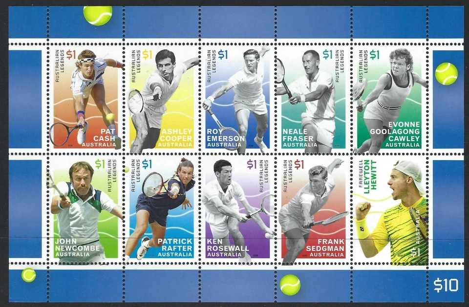 2016 Australia SG#4498/507 Tennis Singles Legends sheetlet of 10 mint MUH MNH — 第 1/1 张图片