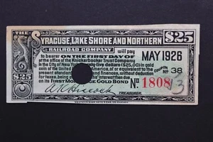 Billete perforado de 25 dólares de Syracuse Lake Shore and Northern Railroad Company 1926 - Imagen 1 de 2