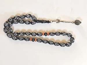 Black Coral Silver Inlaid Tasbeh/Prayer Beads - Picture 1 of 7