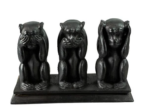 3 Singes de la Sagesse - Resine 1 kg Artisanat fait main H : 13 cm Noir # 3473 - Picture 1 of 8
