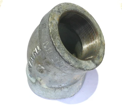 2" 300 Female NPT 45° Elbow Galvanized Malleable Iron Pipe Fitting MI020851GMI - Image 1 of 4