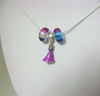 NECKLACE-Princess Dress Pendant Purple & Blue Glass Beads 925 S 16" Chain - Image 1 of 4