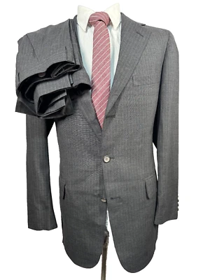 CHAPS By Ralph Lauren Mens Gray Pinstripe Wool 2pc Suit 38L Jacket 38x34 Pant - Image 1 of 4