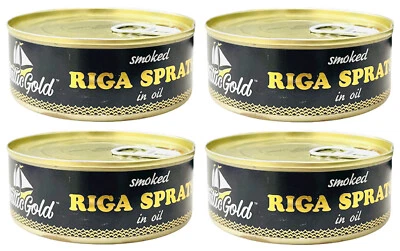 4 PACK - Smoked RIGA SPRATS in Oil BALTIC GOLD 240g Made in LATVIA