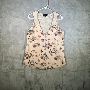 My Michelle Tan Peach Floral Sleeveless Side Cut Blouse Size Medium Womens - Picture 1 of 7