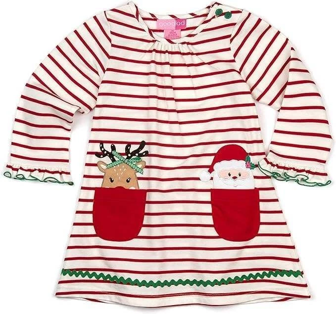 Good Lad Red Striped Pocket Applique Christmas Dress  Little Girls 6X - Image 1 of 1