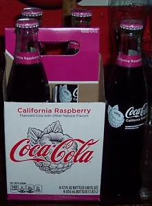 Coca Cola California Raspberry 2018 paquete de 4 botellas de vidrio de 12 onzas y transportador - Imagen 1 de 3