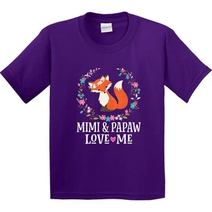 Inktastic Mimi And Papaw Love Me Granddaughter Fox Youth T-Shirt Childs Clothes - Picture 1 of 9