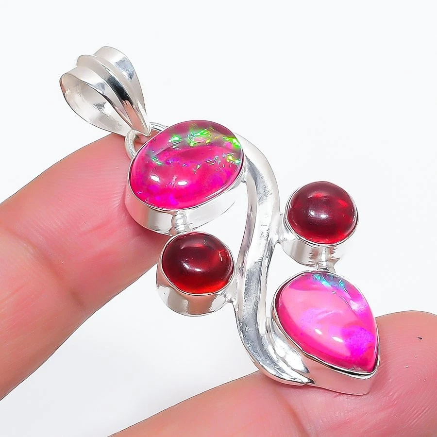 Triplet Opal Gemstone Handmade 925 Sterling silver Jewelry Pendant Size 2'' - Image 1 of 1