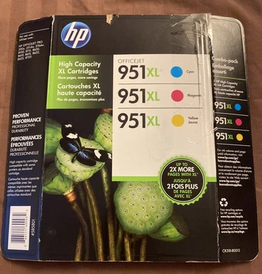 Paquete de 3 tintas de color tricolor genuinas HP 951XL amarillo magenta PARCIAL expirado en febrero de 2017 Foto 1 de 4