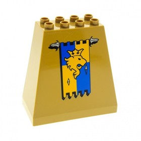 1x Lego Duplo Castle Wall 3x6x5 Dark Beige Printed Flag Lion 4864 54010pb02
