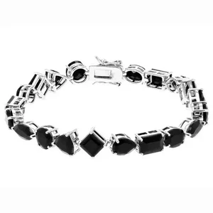 14K White Gold Plated 15Ct Multi Shape Lab Created Black Diamond Tennis Bracelet - Picture 1 of 1