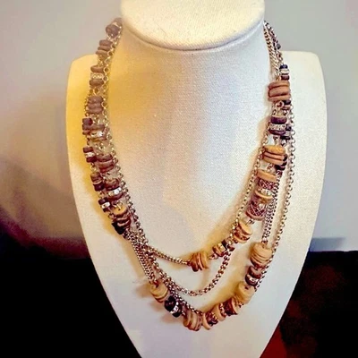 Collar de Cuentas Chico's Marrón Multi Hilo Boho Bohemio Grueso Informal Cuentas Foto 1 de 4