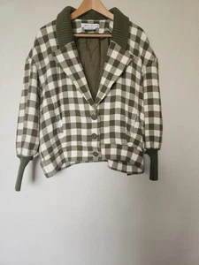 Vintage Eleanor Brenner Buffalo Plaid Jacket Size 12 Olive Ivory Check 80s 90s - Picture 1 of 10