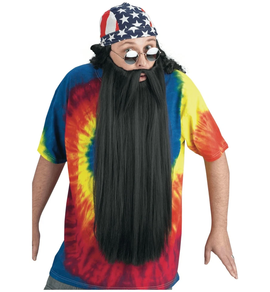 骑行者嬉皮士 20 世纪 70 年代 Hillbilly Viking Caveman 男式服装黑色胡子胡子 — 第 1/1 张图片