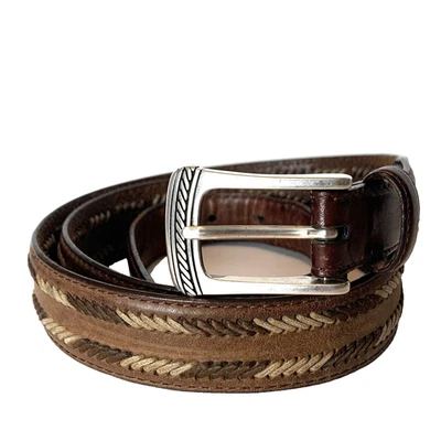 Brighton Brown Leather Belt Womens Sz 38 Woven Accents Western Silver Buckle - Image 1 of 4