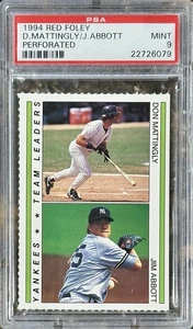 1994 Red Foley PERFORATED DON MATTINGLY w/ Jim Abbott YANKEES PSA 9 Mint POP 3 - Picture 1 of 2