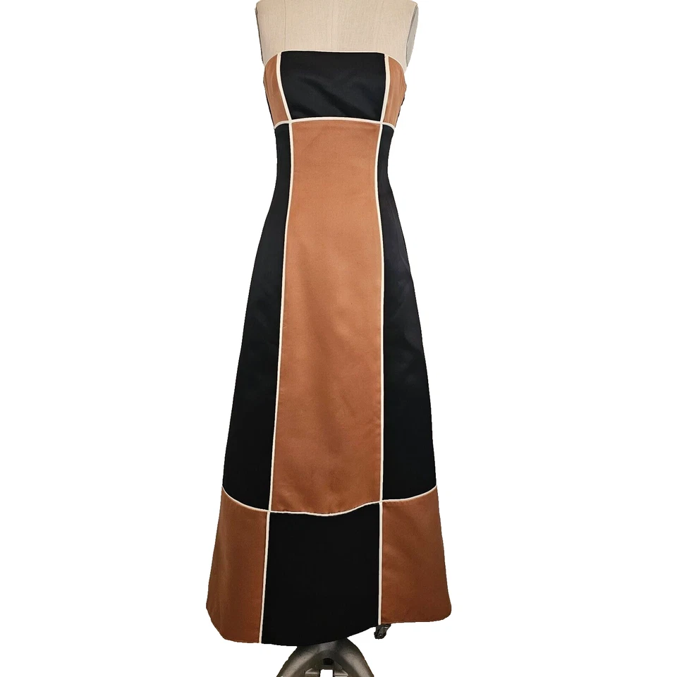 Maxi Vestido Largo De Colección Jessica McClintock Mod Marrón Negro Sin Tirantes Fiesta Gala Talla 2 Foto 1 de 4