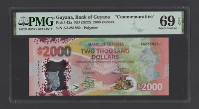 Guyana 2000 Dollars ND(2022) P42a "Commemorative" Uncirculated Grade 69 - Image 1 of 2