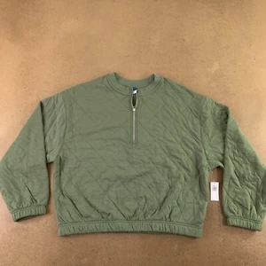 Old Navy Women's Size Large Green Crew-Neck Quarter-Zip Quilted Sweatshirt NWT - Picture 1 of 9
