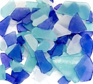 11oz Cobalt Blue White & Aqua Tumbled Sea Glass Decor Bulk for Wedding Crafts - Picture 1 of 5