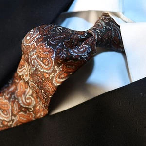 CHRISTIAN DIOR schmale Krawatte braun burgunderrot Paisley Seide 55 Zoll L x 3,25 Zoll B - Bild 1 von 12