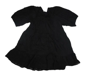Old Navy Puff Sleeve Tiered V Neck Embroidered Mini Swing Black Dress Womens XL - Picture 1 of 9