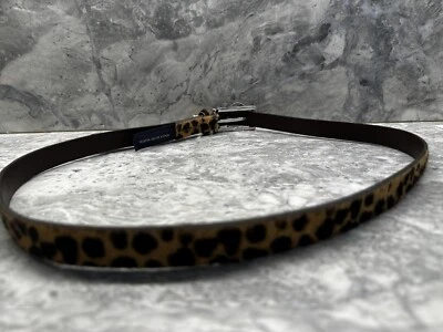 NWT Women's VINTAGE BANANA REPUBLIC Leather and Fur Leopard Belt Brass L Spain - Image 1 of 4