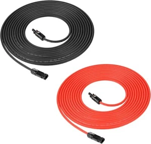 Solar Panel Extension Cable Black+Red Silicone Wire with Connectors 10 AWG Pair - Picture 1 of 14