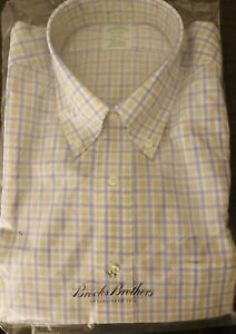 NEW Brooks & Brothers Shirt Blue & Yellow Check Long Sleeve Mens Size 16-35