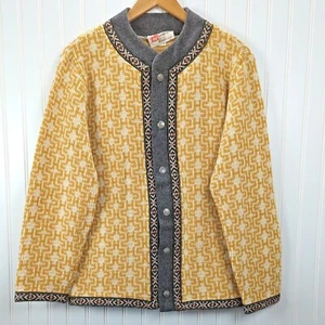 VTG Botric Cardigan Womens L Yellow 100% Lambswool Knit Button Front Nordic 80s - Picture 1 of 15