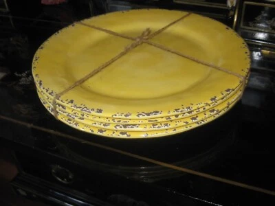 New Tommy Bahama Melamine Vintage Distressed 4 Dinner 11" Canary Yellow - Image 1 of 4