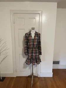 NWT - VERONICA BEARD JEANS Destiny Dress Olive Pink Plaid - Size 10 $378 - Picture 1 of 9