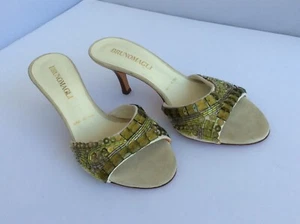 Bruno Magli Italy Kitten Heels Slide Mules Sequins Rhinestones Sandal Size 35 EU - Picture 1 of 8