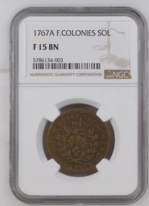 French Colonies 1767 1 Sol / 12 Deniers - NGC F 15 BN - Colonial US RARE! - Picture 1 of 4