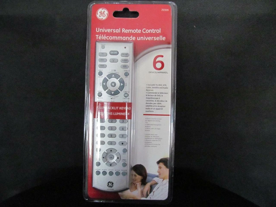 GE 20309 Universal Remote Control 6 in 1 Silver Backlit Keypad New - Image 1 of 1