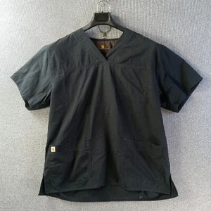 Carhatt Scrub Shirt Mens Large Black Ripstop Multi Pockets Short Sleeve Medical - Picture 1 of 17